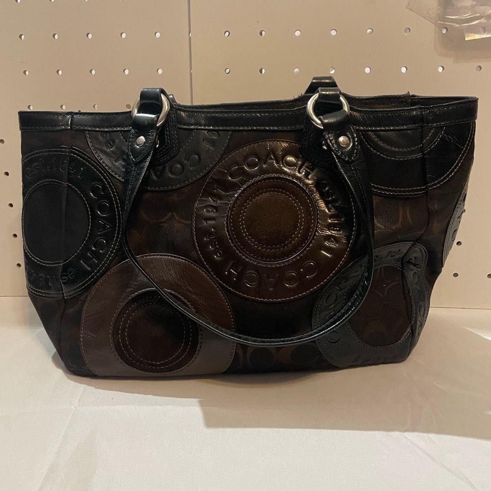 Coach Brown and Black Signature Patchwork Tote - Picture 3 of 7